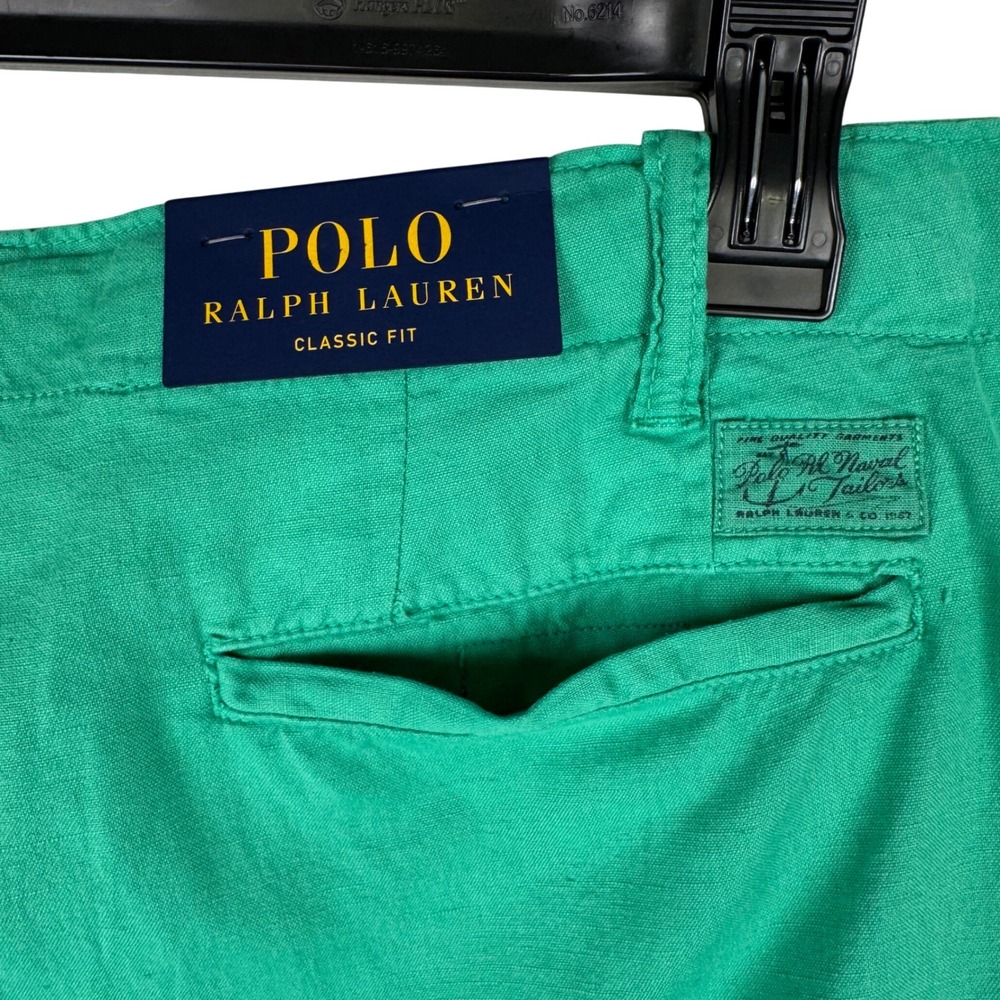 Polo Ralph Lauren Shorts Chino Mens 38W Classic Fit Linen Cotton Green 8.5" NWT - Picture 8 of 9